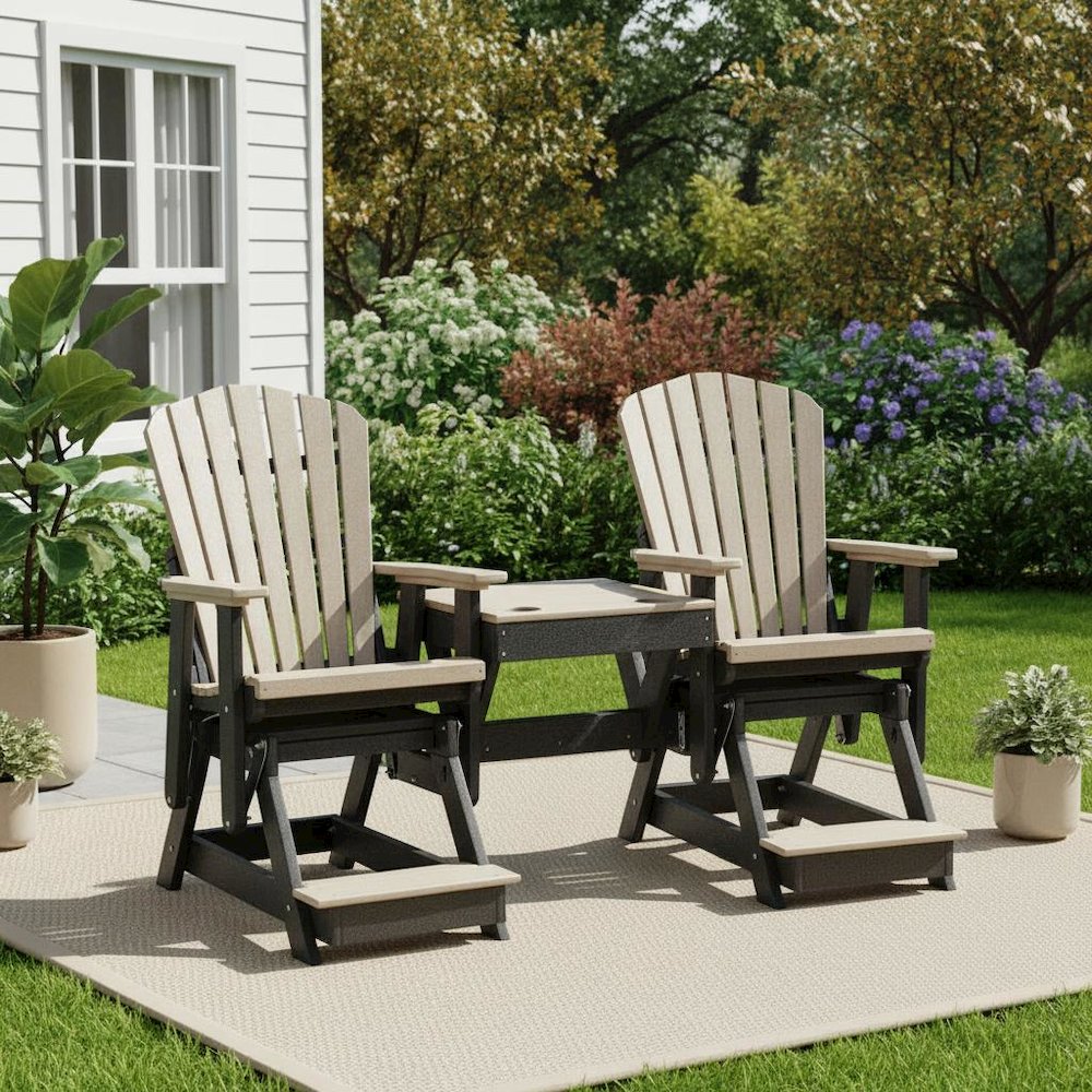 Double Balcony Height Glider, 2-Seater, Center Table, Gray All-Weather Furniture. Picture 2