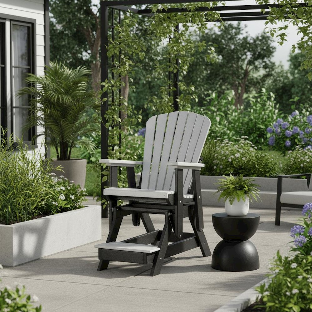 Balcony Glider Chair, Light Gray Black, Tall Seating, Heavy Duty Poly. Picture 3
