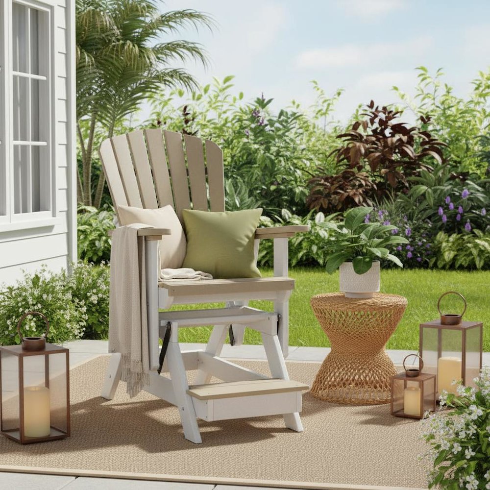 Double Balcony Glider, 2-Seater, Center Table, All-Weather HDPE, Brown. Picture 3