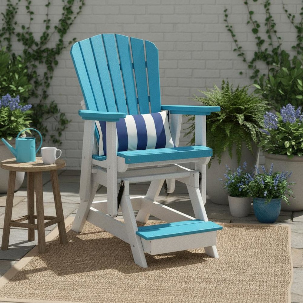 Fan Back Balcony Glider, Single Chair, Elevated Seating, All-Weather HDPE, Blue. Picture 3