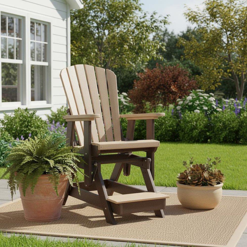 Balcony Glider Chair, Cedar Brown, Elevated Seating, Heavy Duty Poly. Picture 3