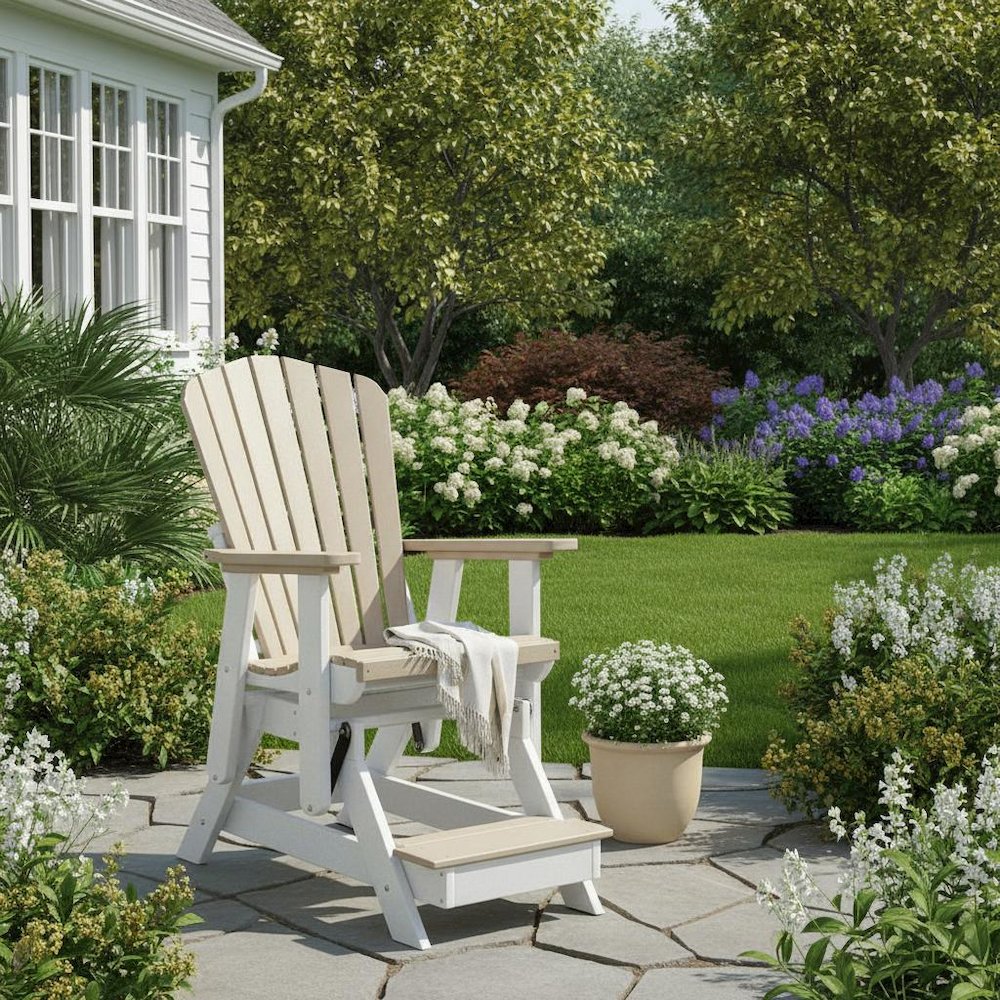 Fan Back Balcony Glider, Single Chair, Elevated Seating, All-Weather HDPE, Brown. Picture 3