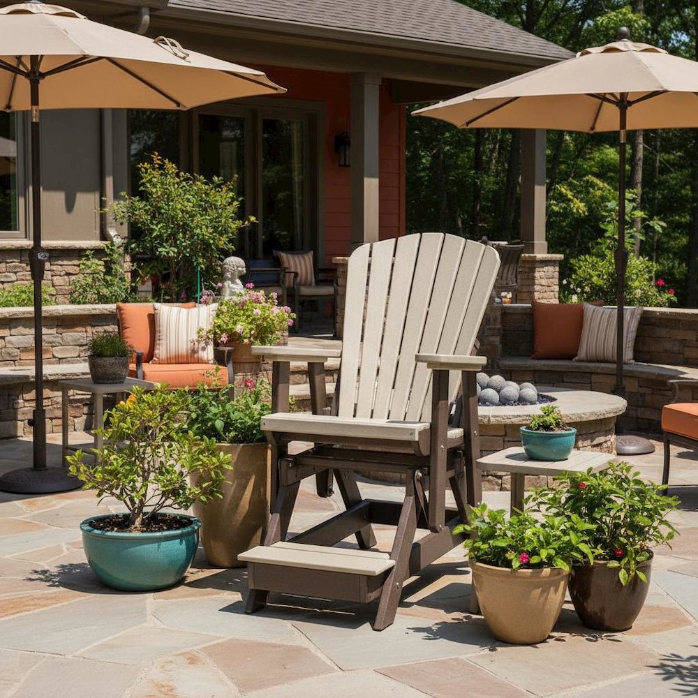 Balcony Glider Chair, Weatherwood Brown, Elevated Seating, Heavy Duty Poly. Picture 2