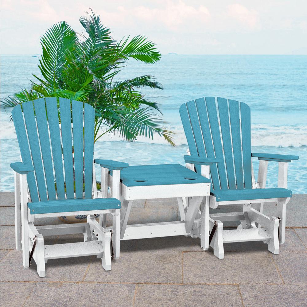 OS Home and Office Model 515ARW-K Double Glider with Center Table in Aruba Blue with a White Base, Made in the USA. Picture 1