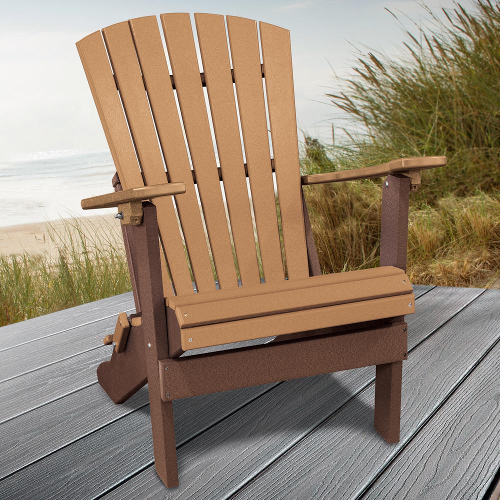 Fan Back Folding Adirondack Chair Made in the USA- Cedar, Tudor Brown. Picture 2
