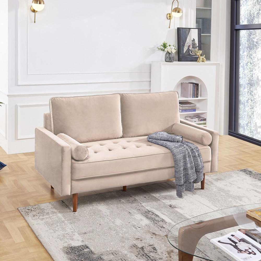 69 Inch Wide Upholstered Two Cushion Sofa with Bolster Pillows. Picture 14