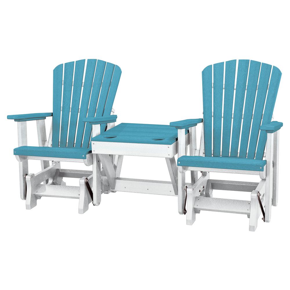 OS Home and Office Model 515ARW-K Double Glider with Center Table in Aruba Blue with a White Base, Made in the USA. Picture 2