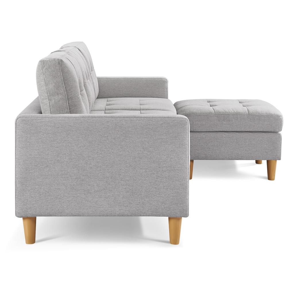 Two Piece Upholstered Tufted L Shaped Sectional with Ottoman in Light Grey. Picture 13
