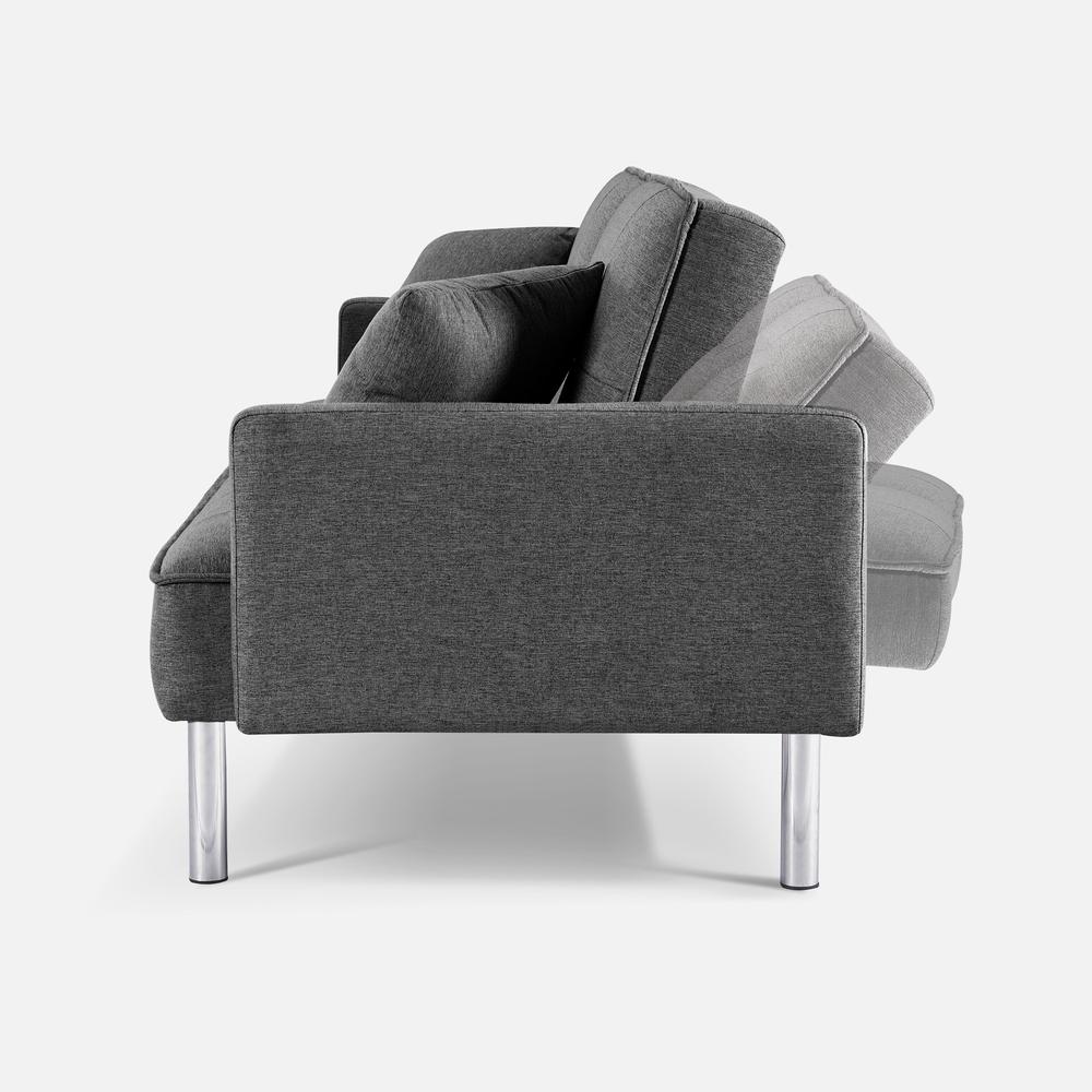 Tufted Futon Convertible Sofa Sleeper with Two Throw Pillows. Picture 6