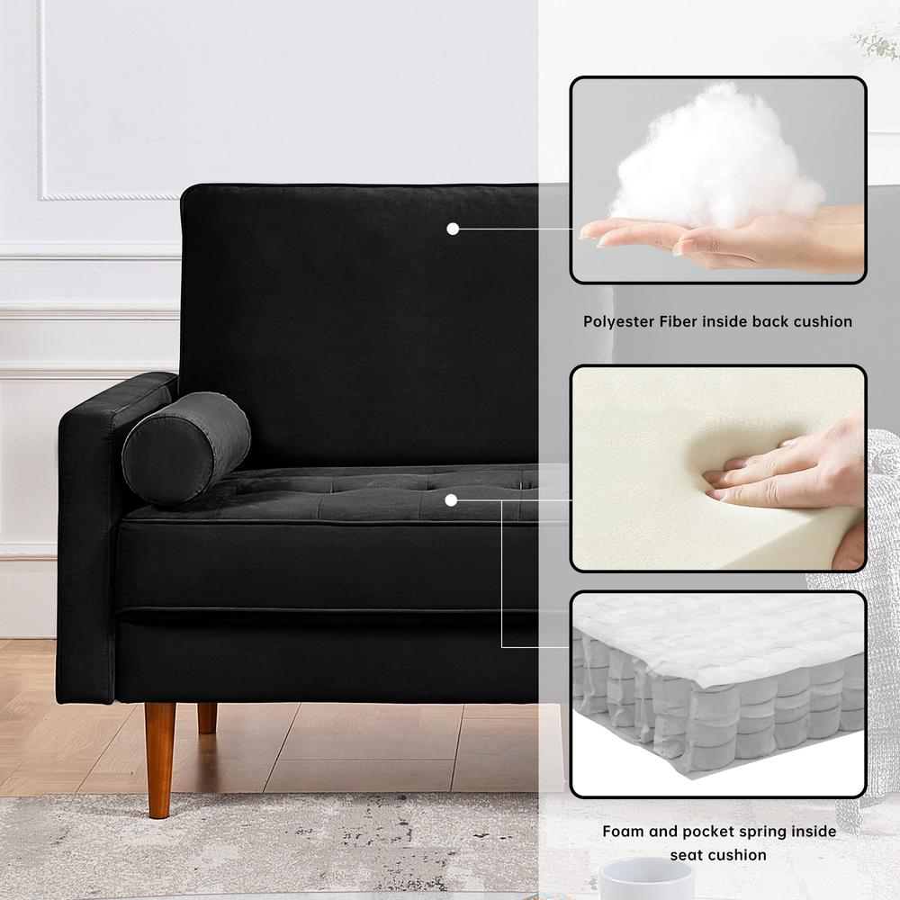 69 Inch Wide Upholstered Two Cushion Sofa with Bolster Pillows. Picture 5