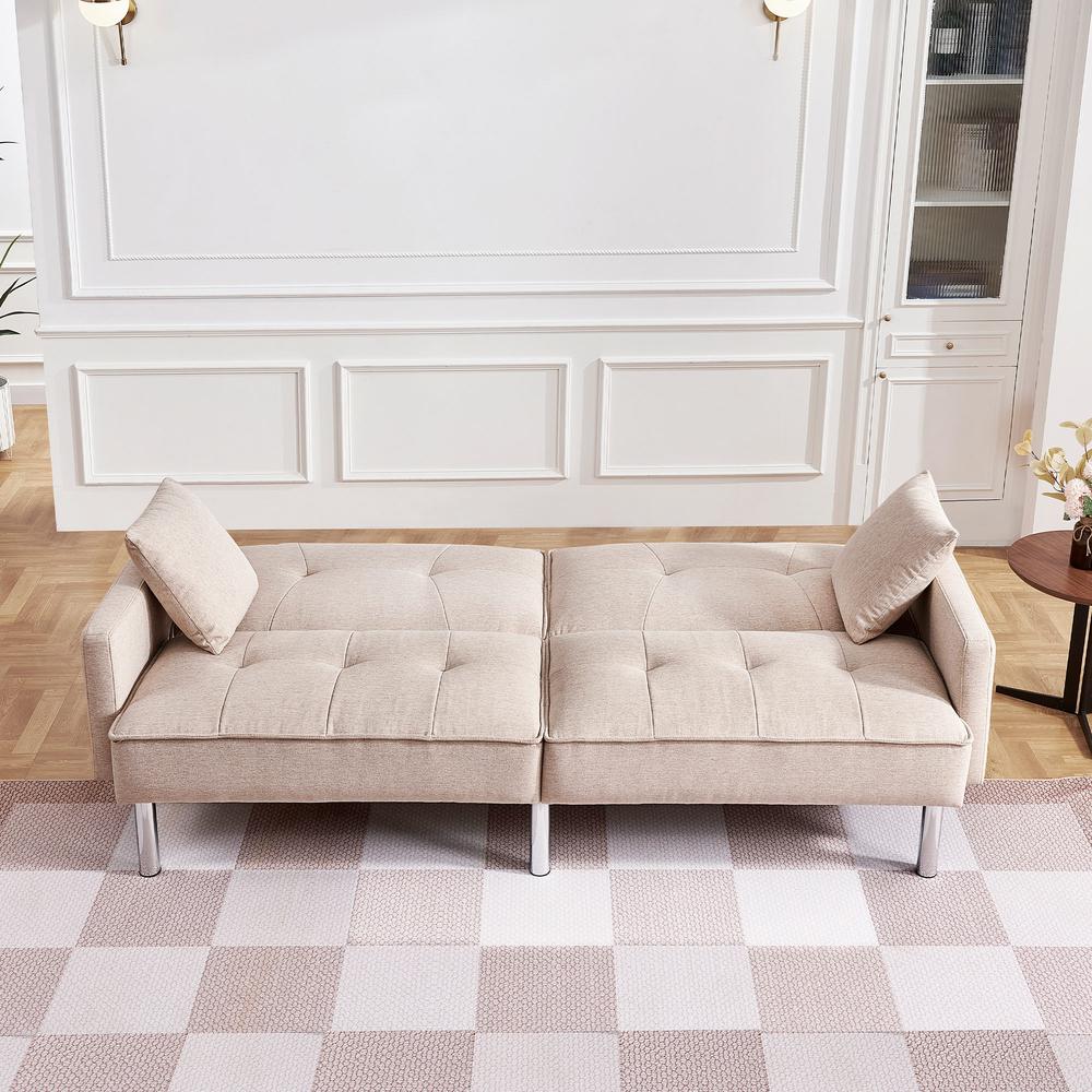 Tufted Futon Convertible Sofa Sleeper with Two Throw Pillows. Picture 11