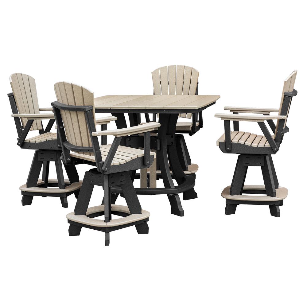 OS Home and Office Model CS130WWBK-K Five Piece Square Counter Height Dining Set in Weatherwood on a Black Base. Picture 2