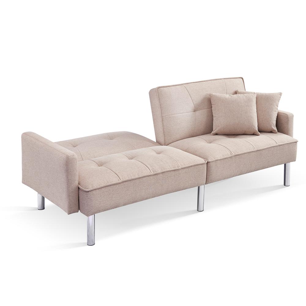 Tufted Futon Convertible Sofa Sleeper with Two Throw Pillows. Picture 10