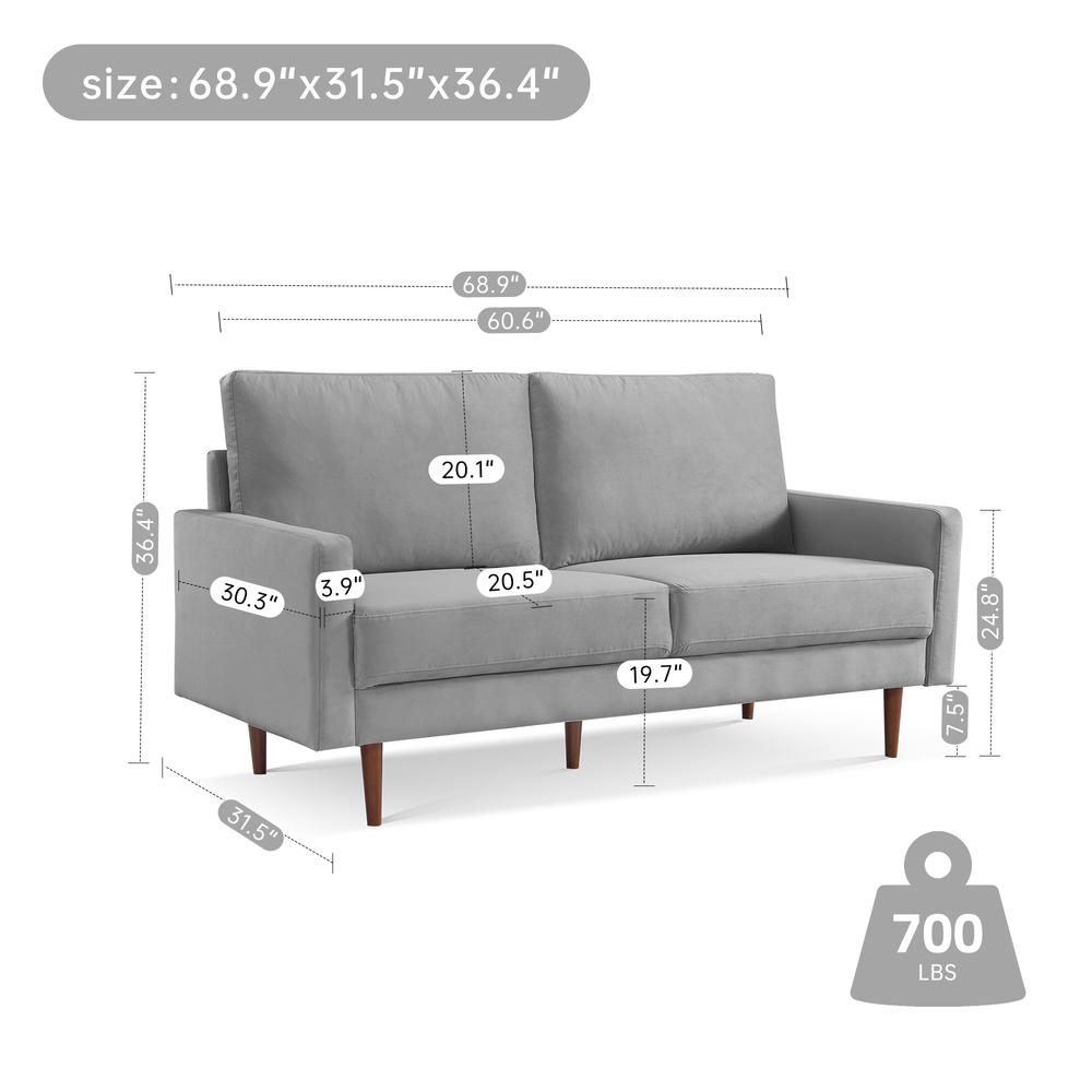 69 Inch Wide Upholstered Two Cushion Sofa with Square Arms. Picture 2