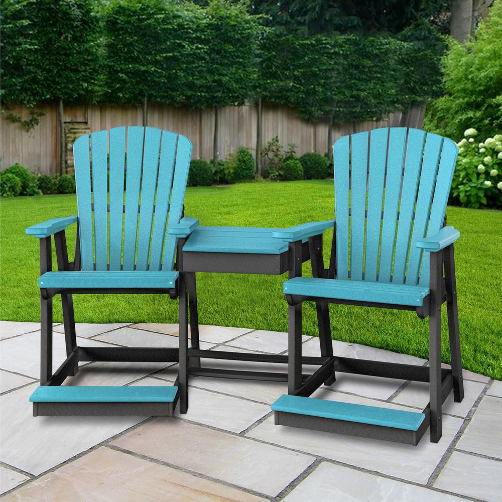 OS Home and Office Counter Height Settee Table Combo in Aruba Blue with a Black Base. Picture 1