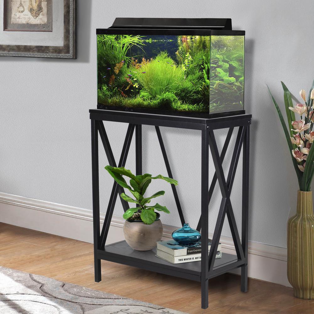 20 Gallon Steel X-Frame Aquarium Stand, with lower shelf, Black. Picture 7