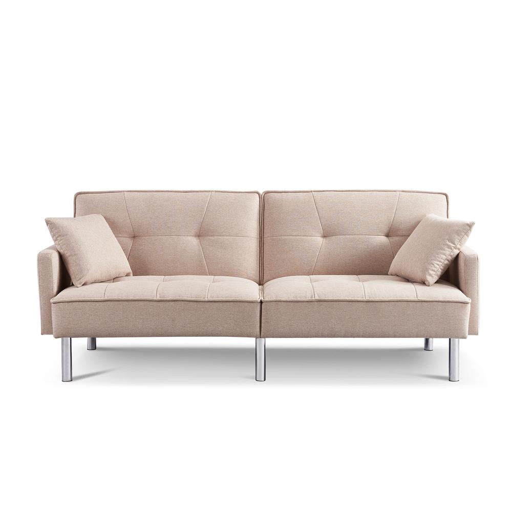 Tufted Futon Convertible Sofa Sleeper with Two Throw Pillows. Picture 1