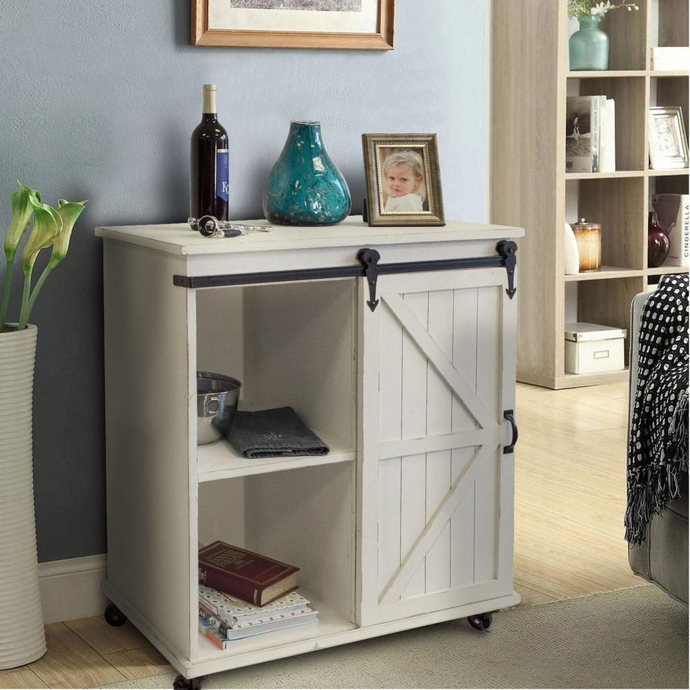 OS Home and Office Model 477001 Farm House, Weathered, Sliding Barn Door Storage Cabinet with Five Spacious Shelves. Picture 1