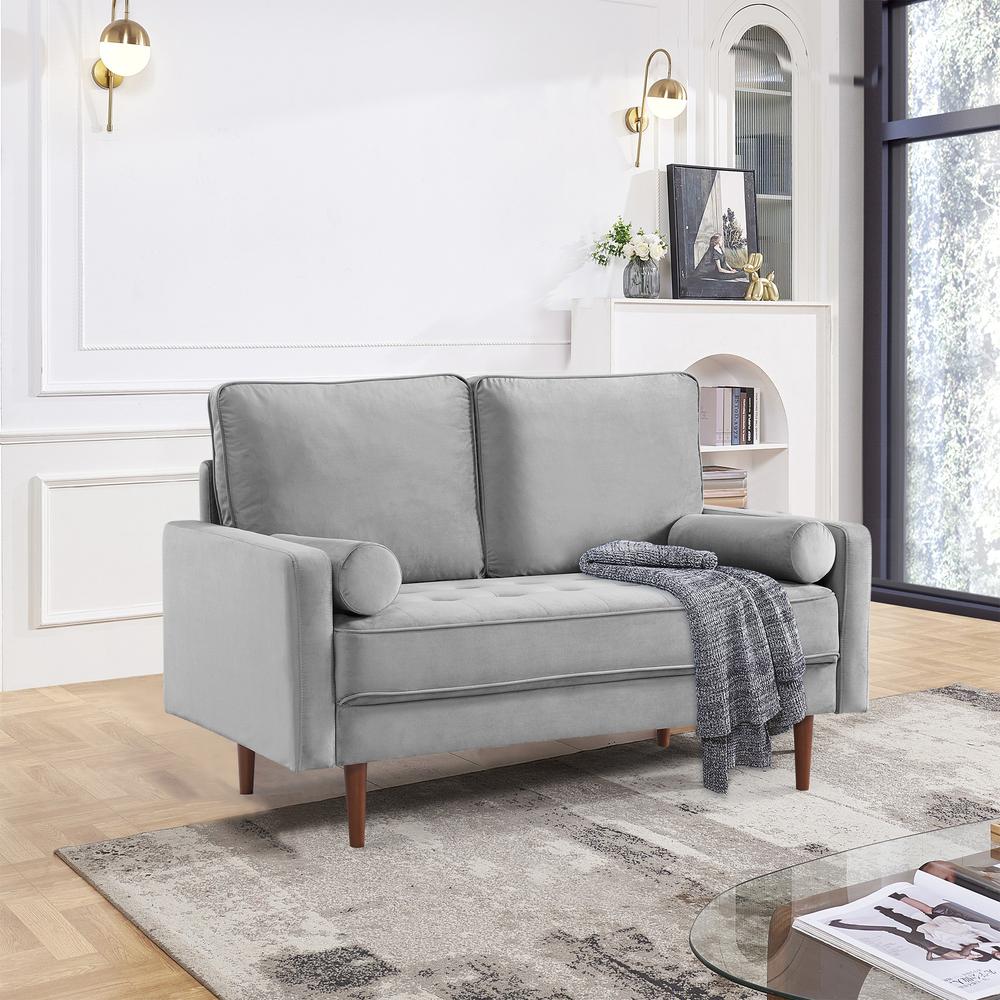 57 Inch Wide Upholstered Two Cushion Loveseat with Bolster Pillows. Picture 13