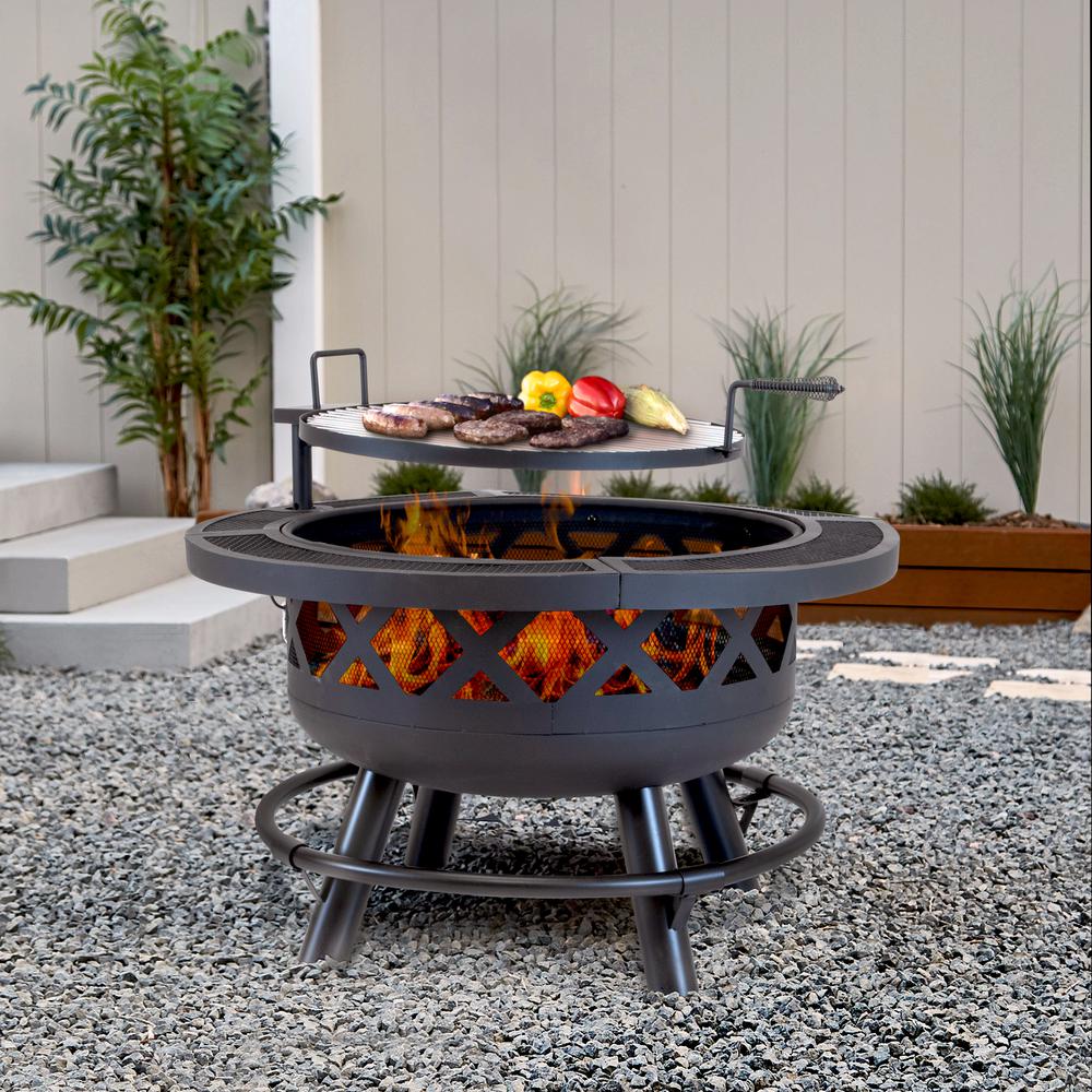 Outdoor Leisure Products Model 5511 32" Roundup Fire Pit with adjustable 20 inch cooking shelf. Picture 2