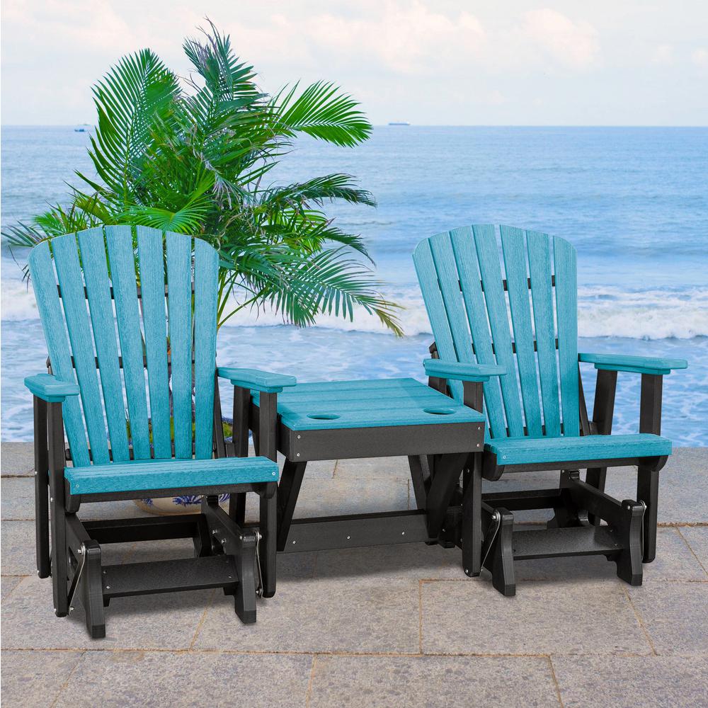 Double Glider with Center Table in Aruba Blue and Black. Picture 2