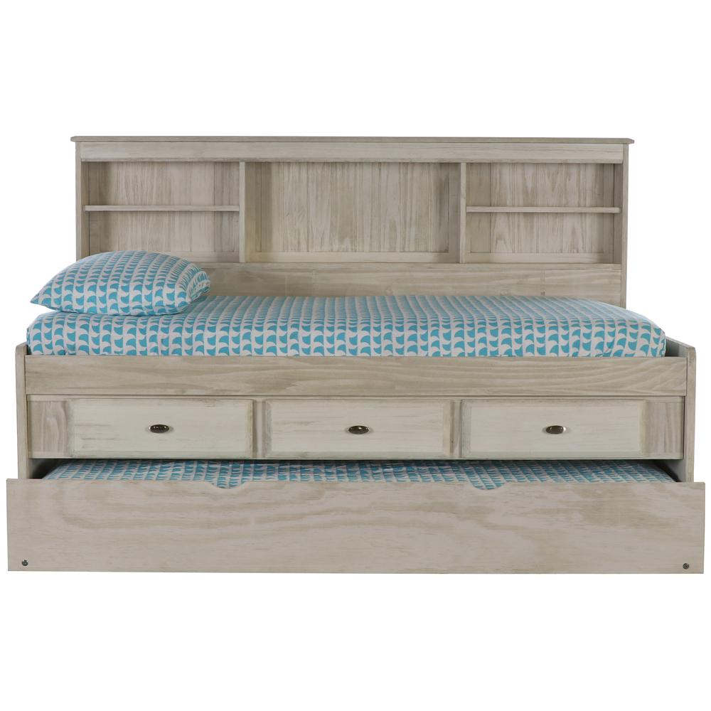 OS Home and Office Furniture Model 85222K3-22, Solid Pine Twin Daybed with Three Sturdy Drawers and a Twin Sized Trundle in Light Ash. Picture 5