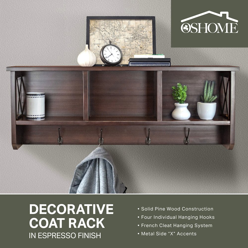 Decorative Coat Rack and Storage Accent Rack in Espresso. Picture 6