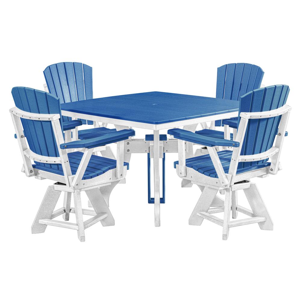 Five Piece Square Dining Height Dining Set in Blue with a White Base. Picture 1