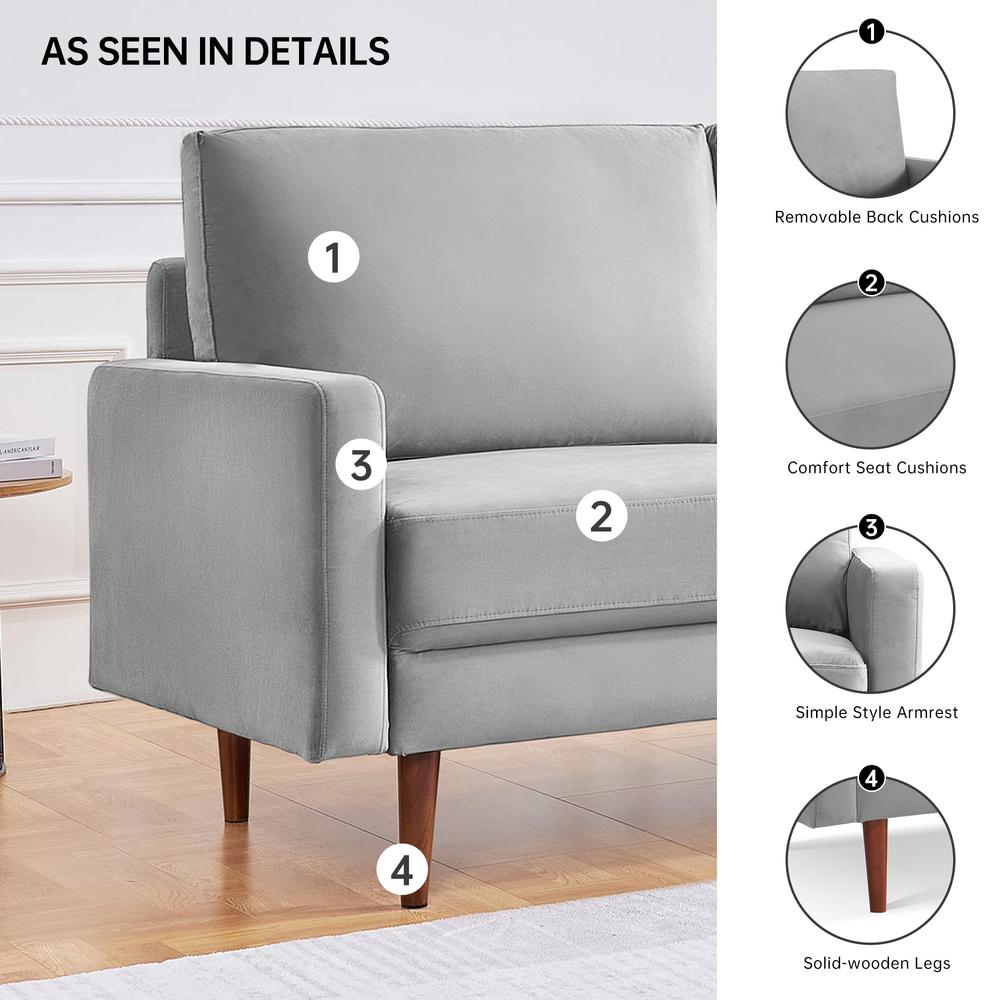 69 Inch Wide Upholstered Two Cushion Sofa with Square Arms. Picture 3