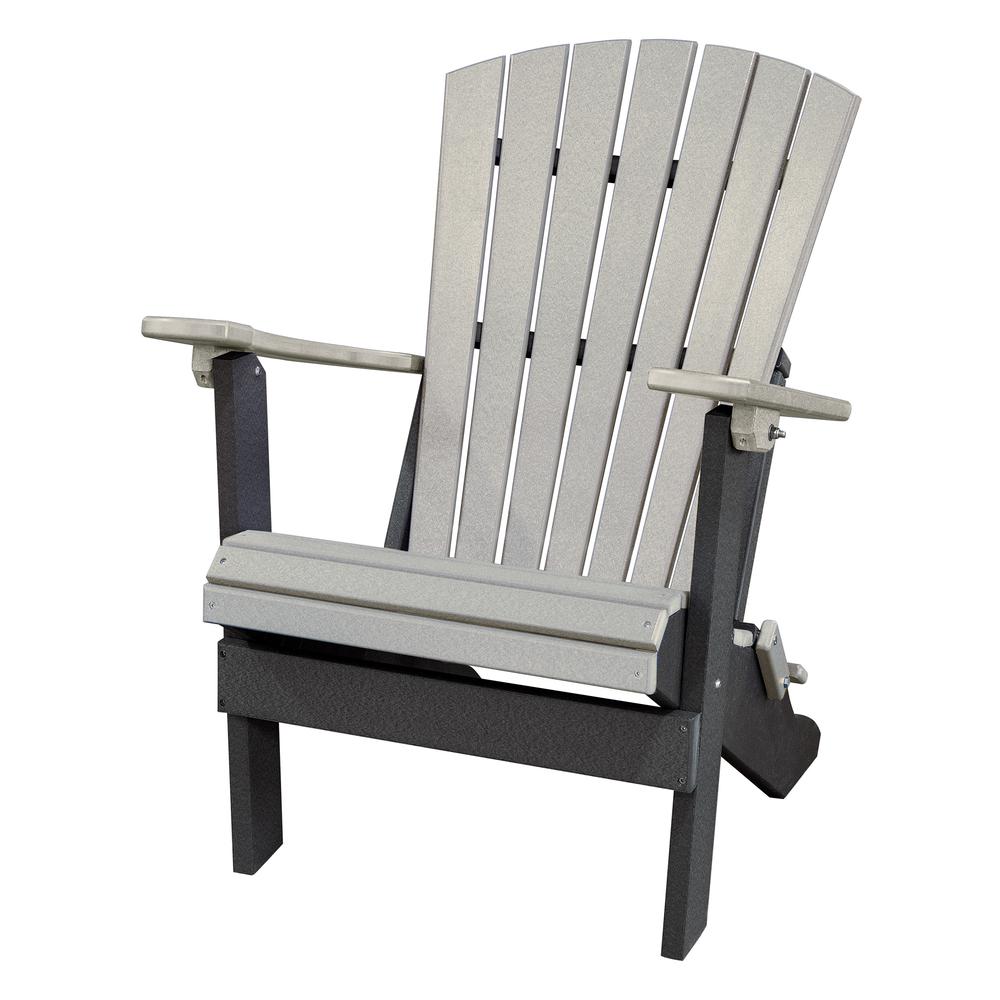 Fan Back Folding Adirondack Chair Made in the USA- Light Gray, Black. Picture 1