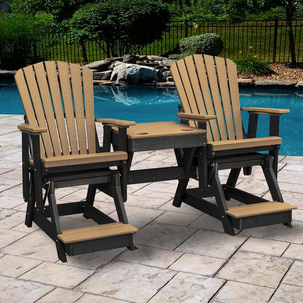 OS Home and Office Model 516CBK-K Double Balcony Height Glider with Center Table in Cedar and Black. Picture 1