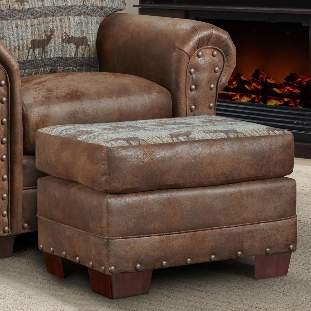 American Furniture Classics Model 8500-90 Deer Teal Tapestry Lodge Ottoman. Picture 2
