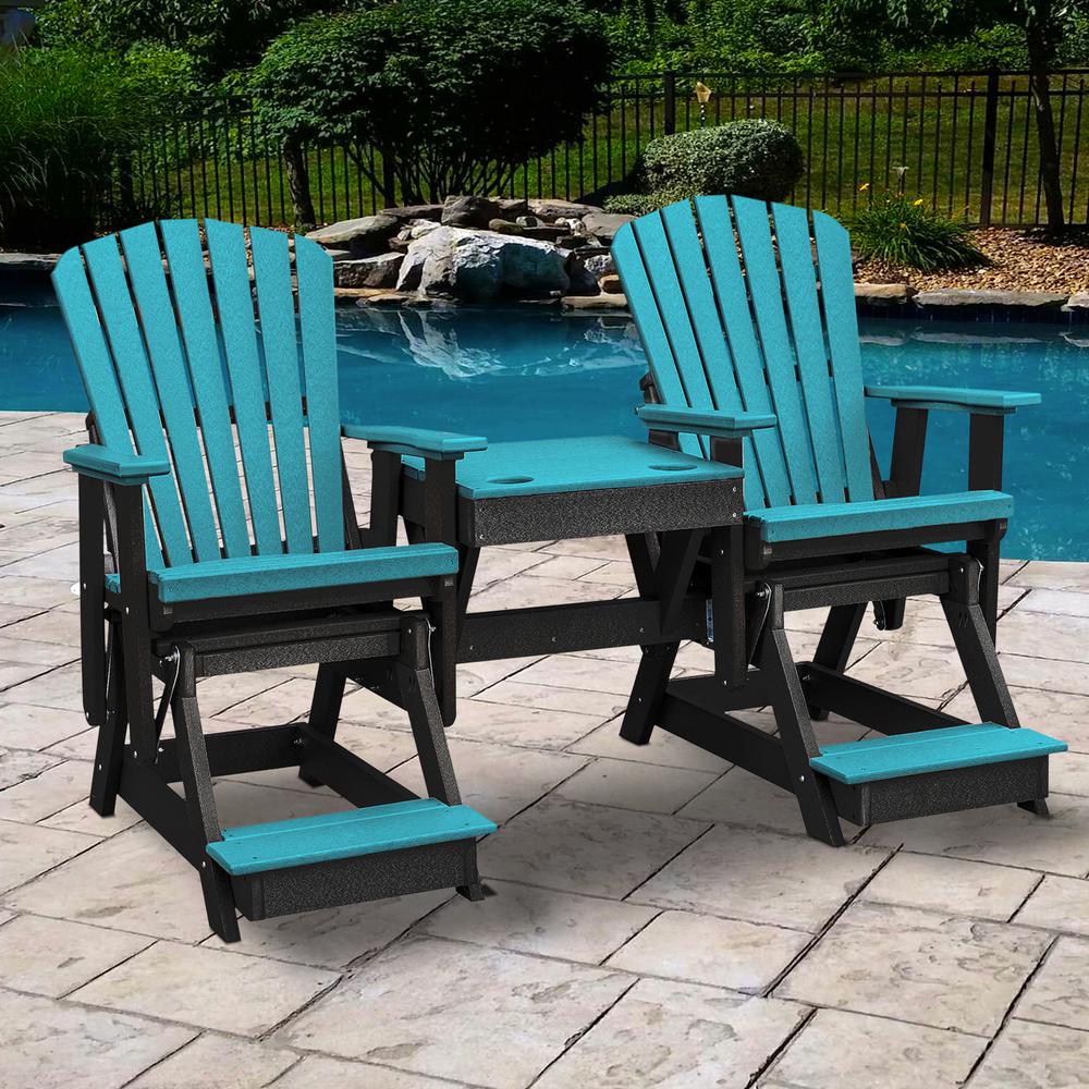 OS Home and Office Model 516ARB-K Double Balcony Height Glider with Center Table in Aruba Blue and Black. Picture 1