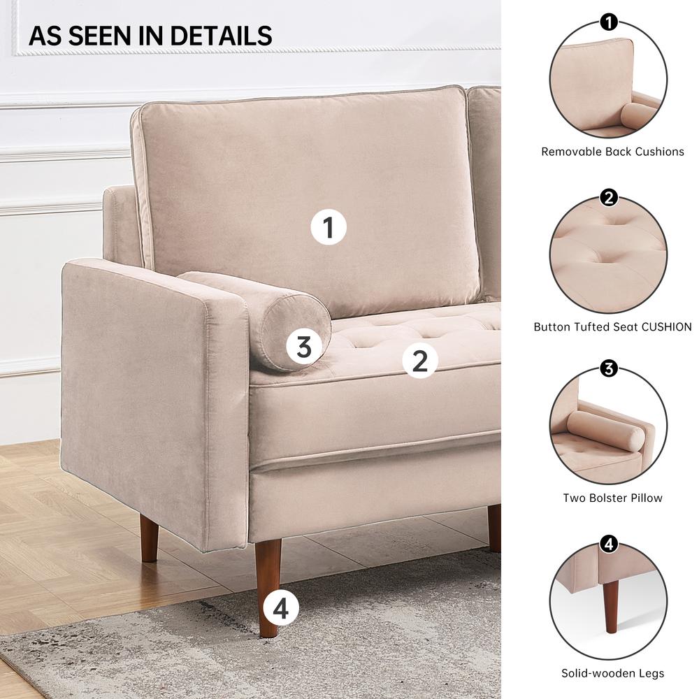 57 Inch Wide Upholstered Two Cushion Loveseat with Bolster Pillows. Picture 4