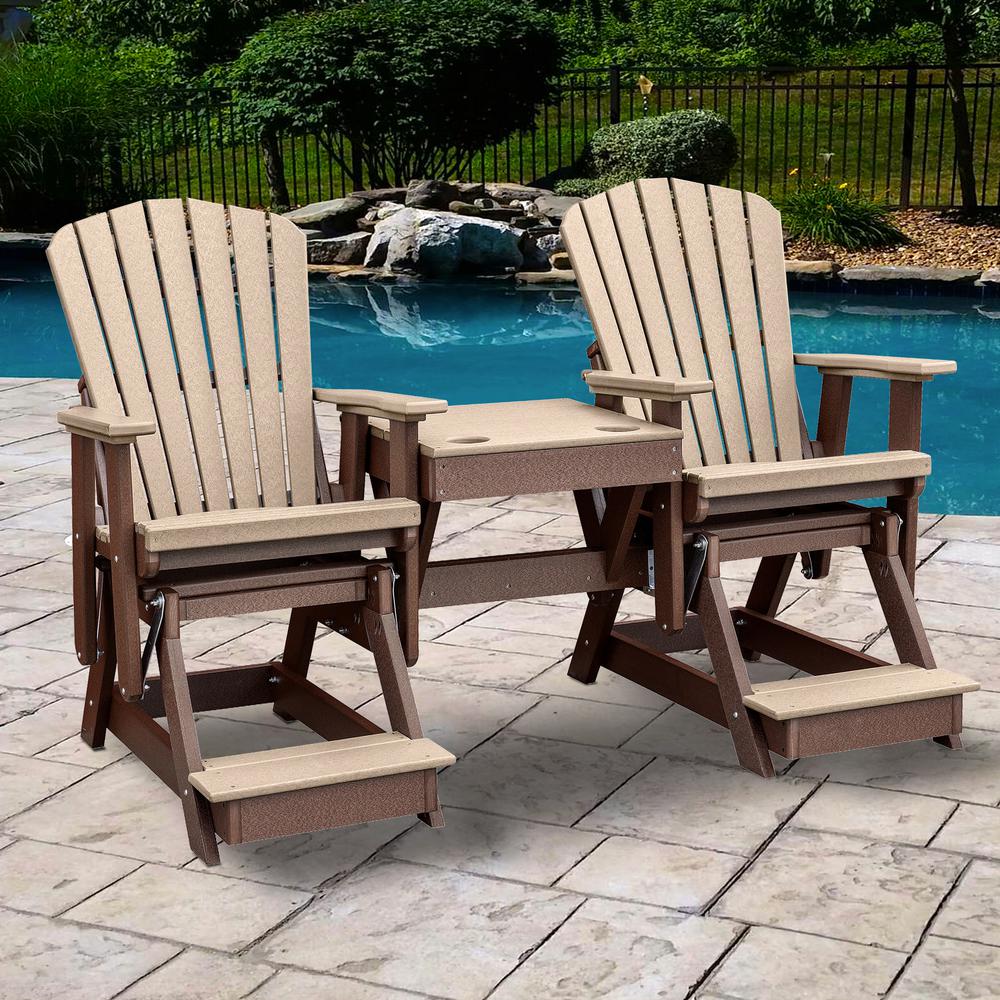 OS Home and Office Model 516WWTB-K Double Balcony Height Glider with Center Table in Weatherwood and Tudor Brown. Picture 1