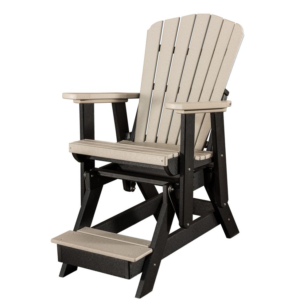 OS Home and Office Model 516WWBK Fan Back Balcony Glider in Weatherwood with a Black Base, Made in the USA. Picture 2