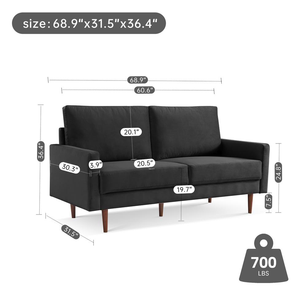 69 Inch Wide Upholstered Two Cushion Sofa with Square Arms. Picture 2