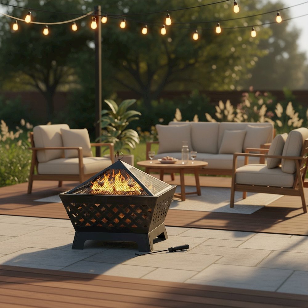 Fire Pit and Grill, Steel, Deep Bowl, Antique Bronze. Picture 3