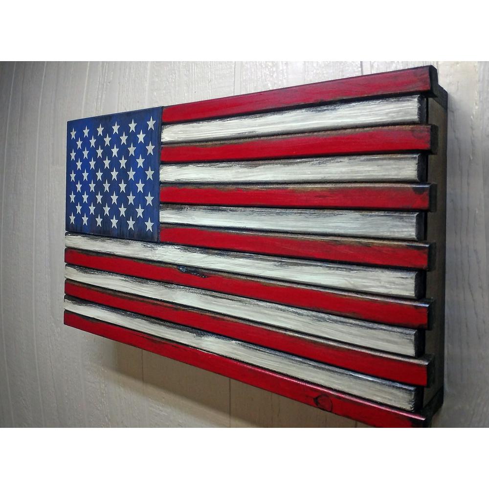 American Furniture Classics Model LRG2COMP Large American Flag Wall Hanging Gun Concealment with Two Secret Compartments. Picture 1