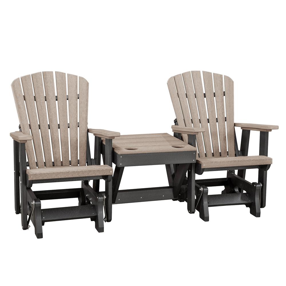 OS Home and Office Model 515WWBK-K Double Glider with Center Table in Weatherwood with a Black Base, Made in the USA. Picture 2