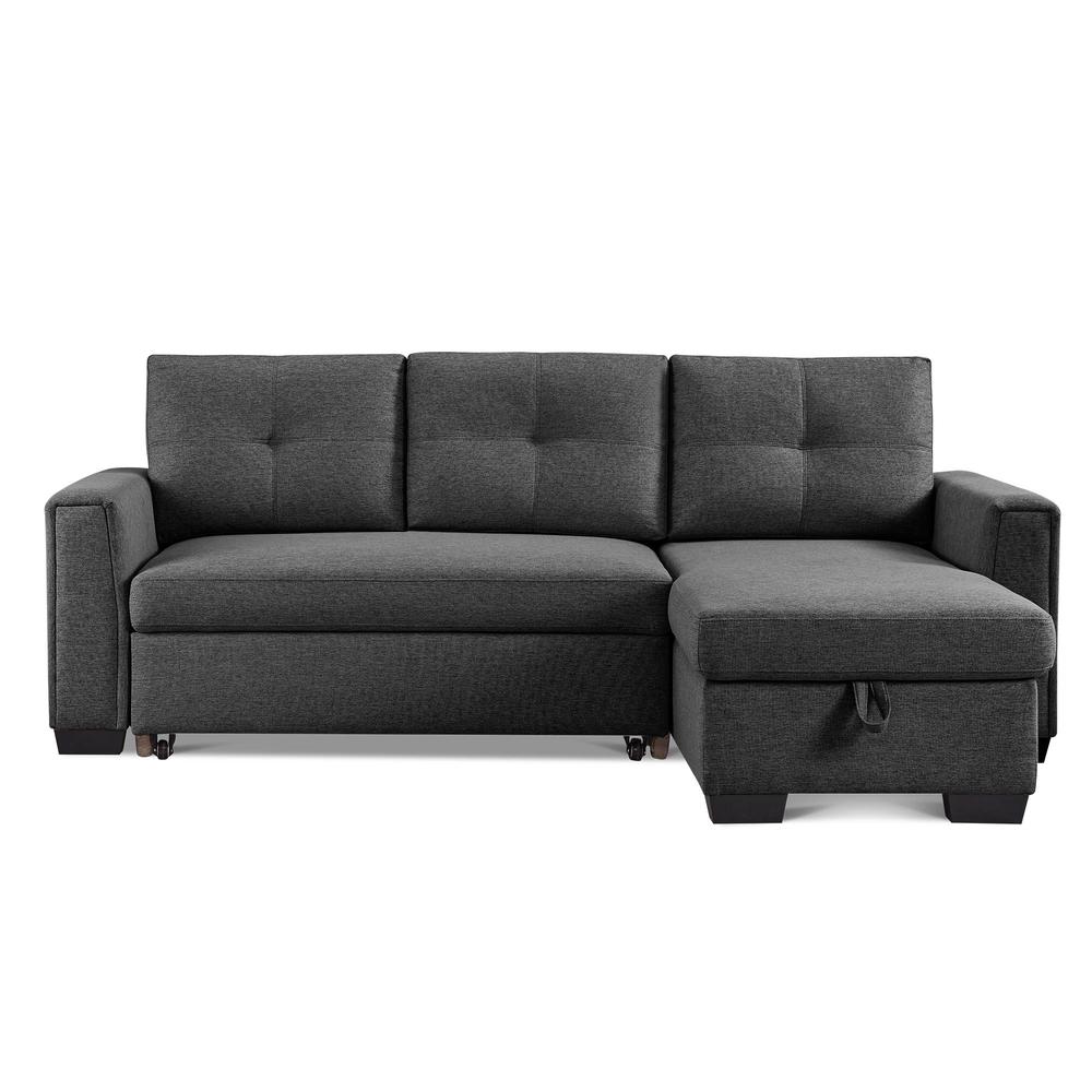 Tufted Sectional Chaise Sofa Sleeper with Storage in Dark Grey. Picture 1