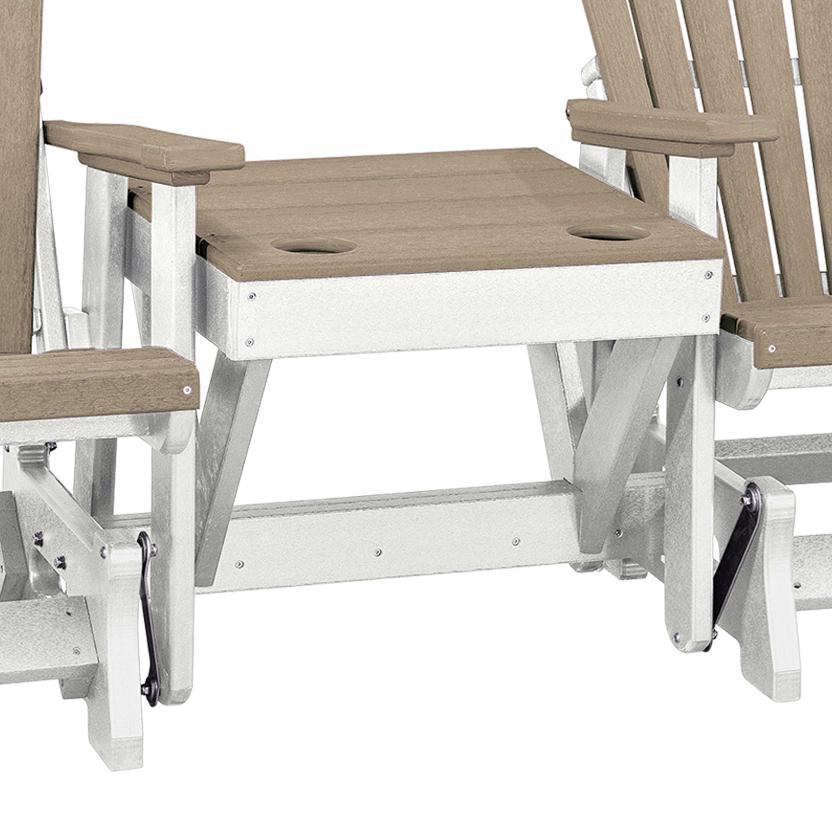 OS Home and Office Model 515WWWT-K Double Glider with Center Table in Weatherwood with a White Base, Made in the USA. Picture 6