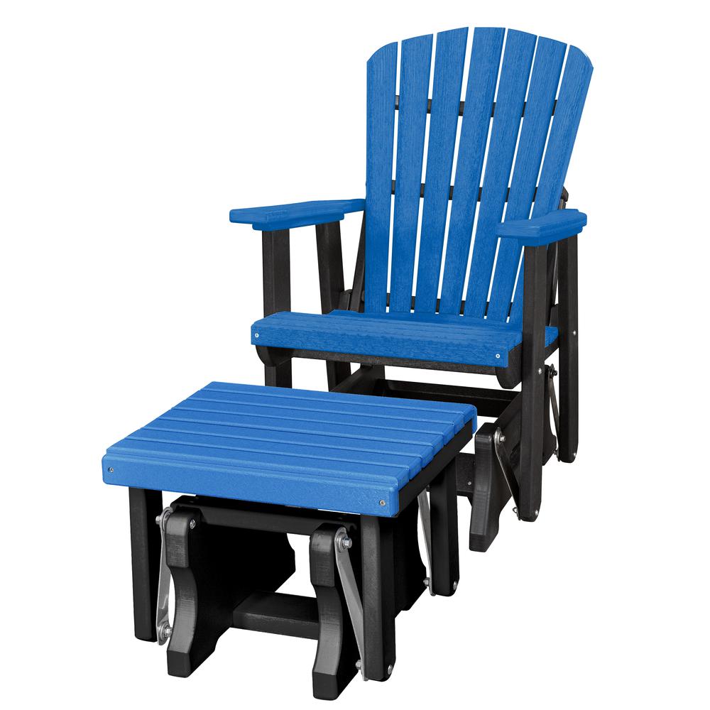 Fan Back Glider and Ottoman Glider in  Blue with a Black Base. Picture 1