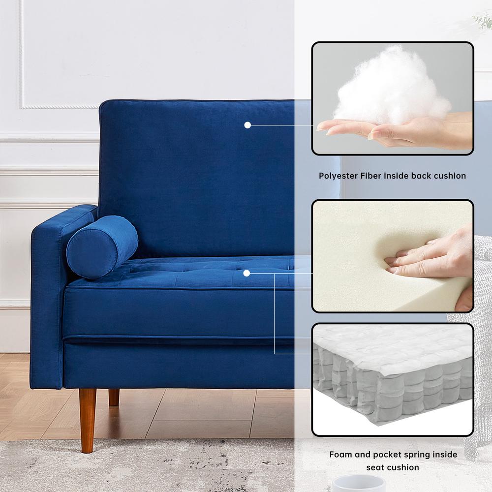 69 Inch Wide Upholstered Two Cushion Sofa with Bolster Pillows. Picture 5