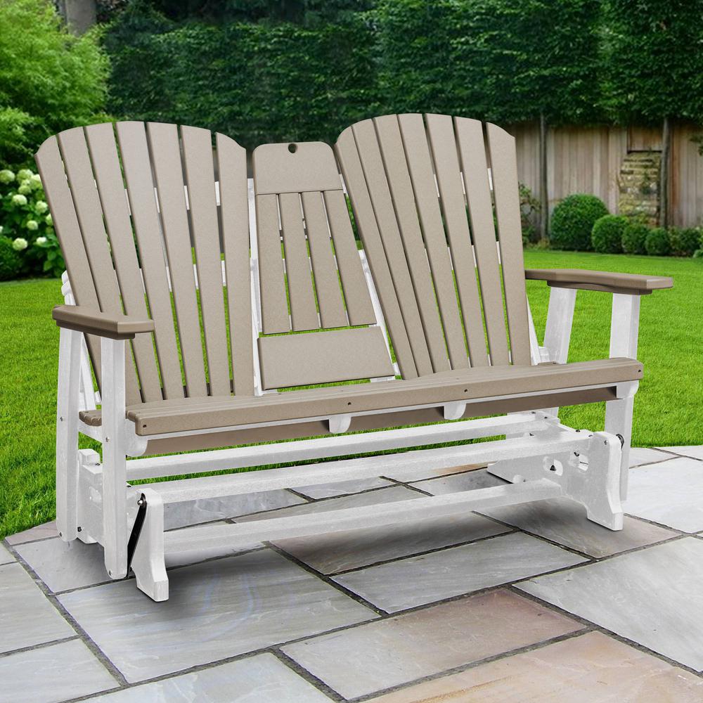 Two Seat Fan Back Glider with Drop Down Table/Cup Holder in Weatherwood. Picture 2