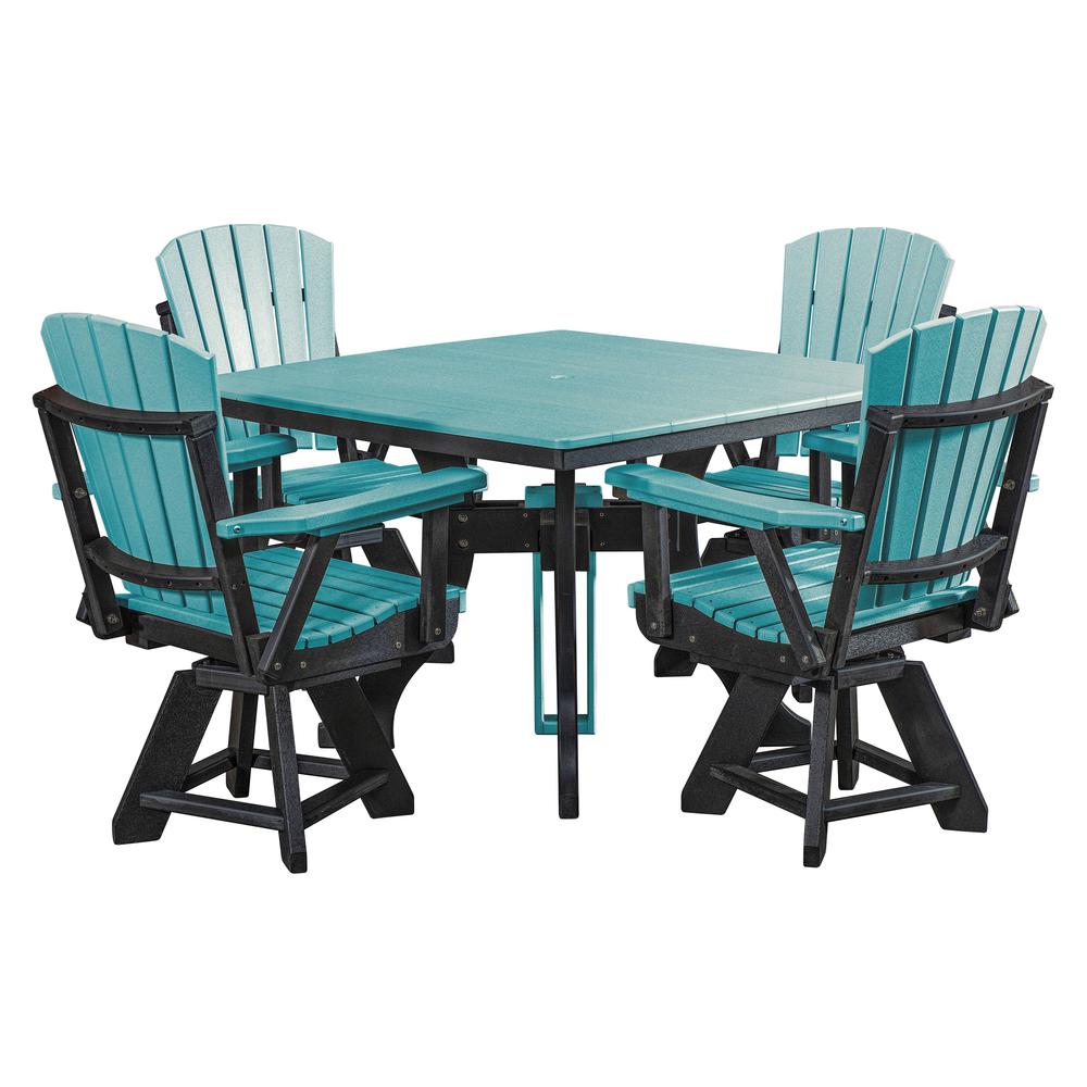 Fice Piece Square Dining Height Dining Set in Aruba Blue with a Black Base. Picture 1
