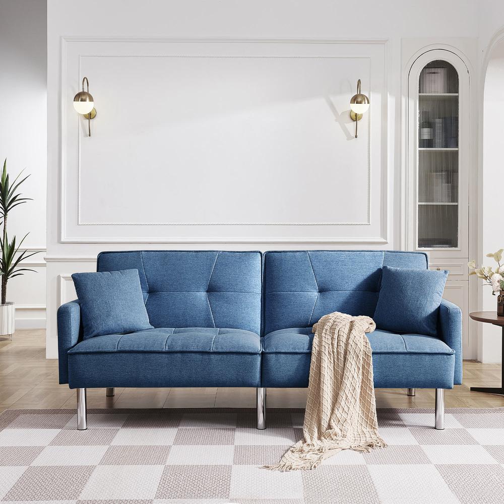 Tufted Futon Convertible Sofa Sleeper with Two Throw Pillows. Picture 13