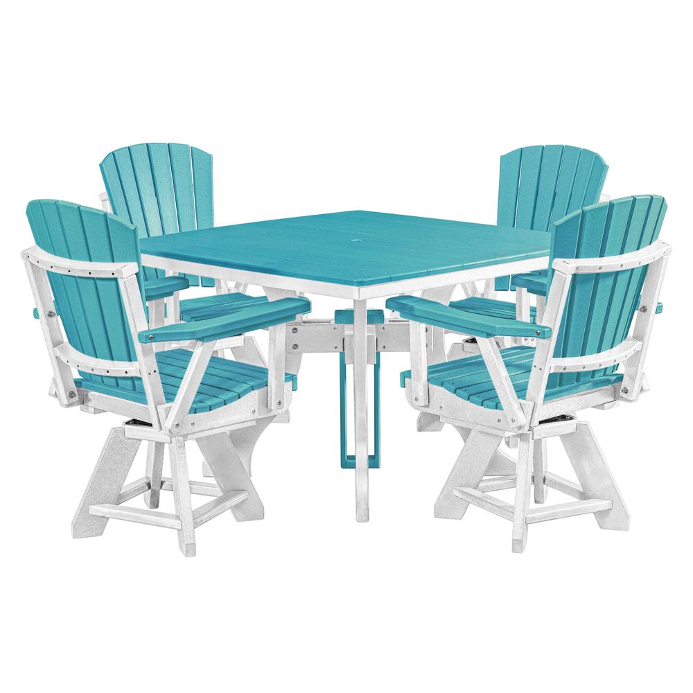 Five Piece Square Counter Height Dining Set in Aruba Blue with a White Base. Picture 1