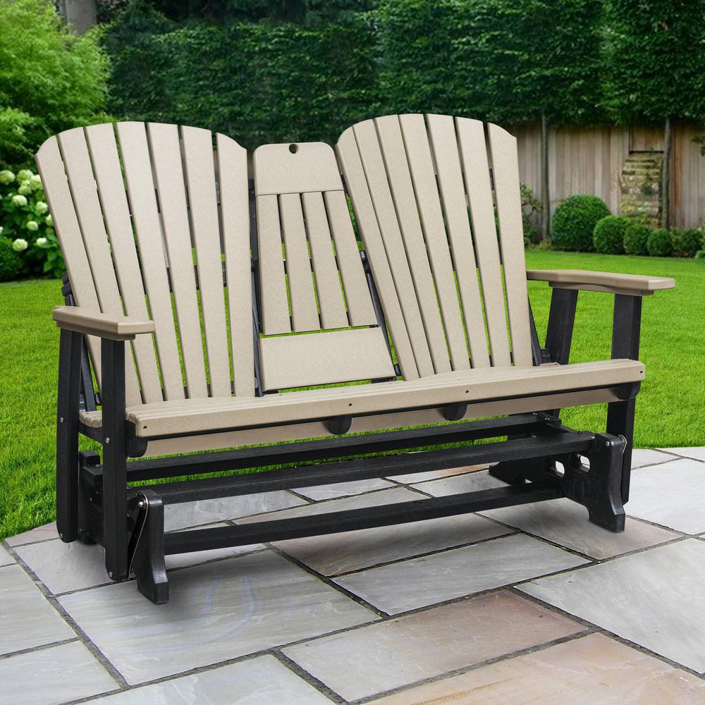 Two Seat Fan Back Glider with Drop Down Table/Cup Holder in Weatherwood. Picture 2