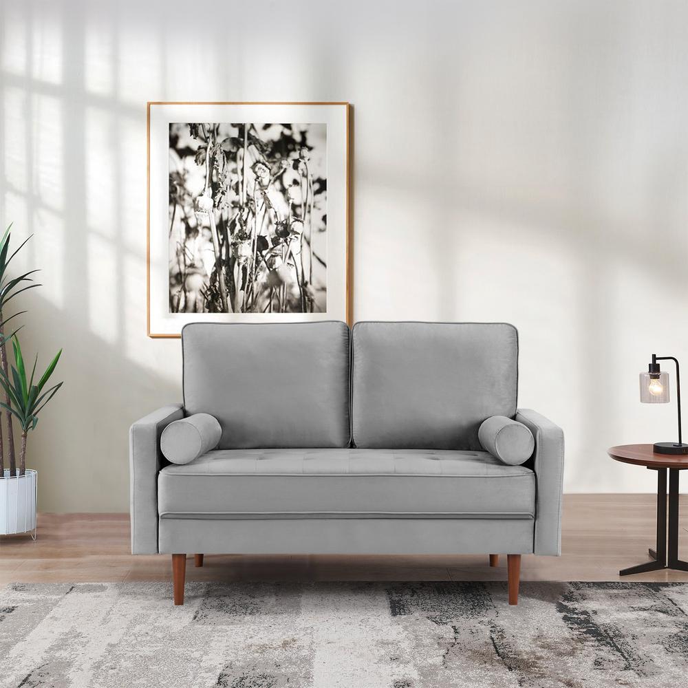 57 Inch Wide Upholstered Two Cushion Loveseat with Bolster Pillows. Picture 7